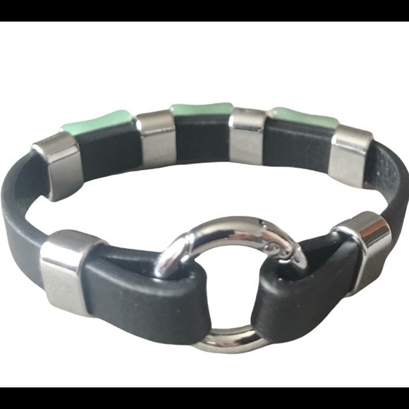 Green jasper leather bracelet,. - Picture 3 of 5